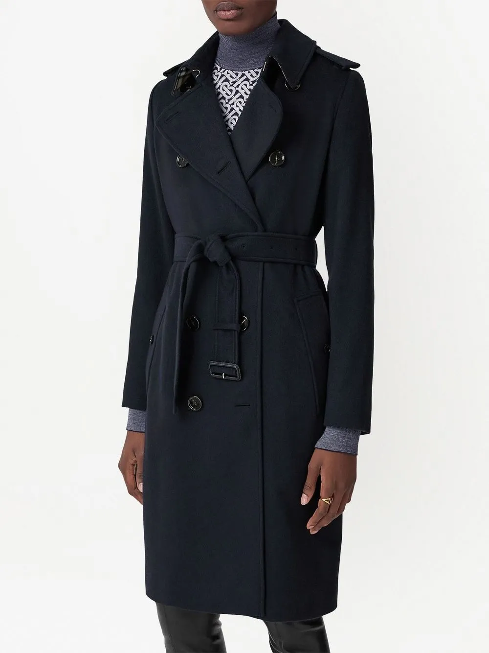 Тренч Burberry Kensington, кашемировый, синий — фото 3