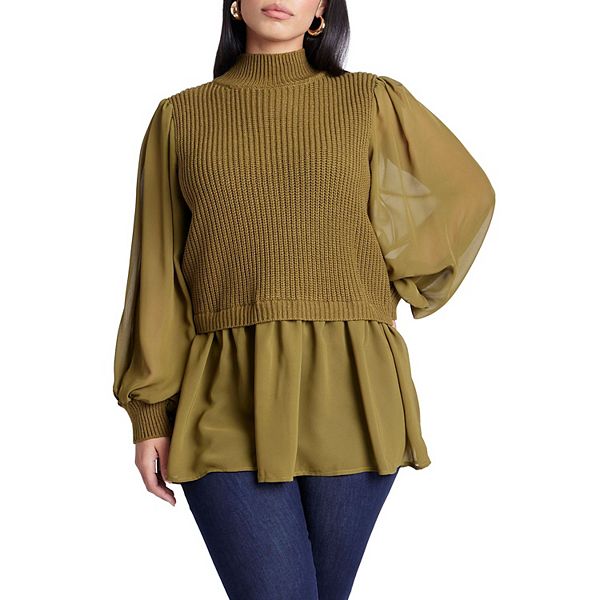 

Женский свитер plus size с шифоном Eloquii, Fir Green