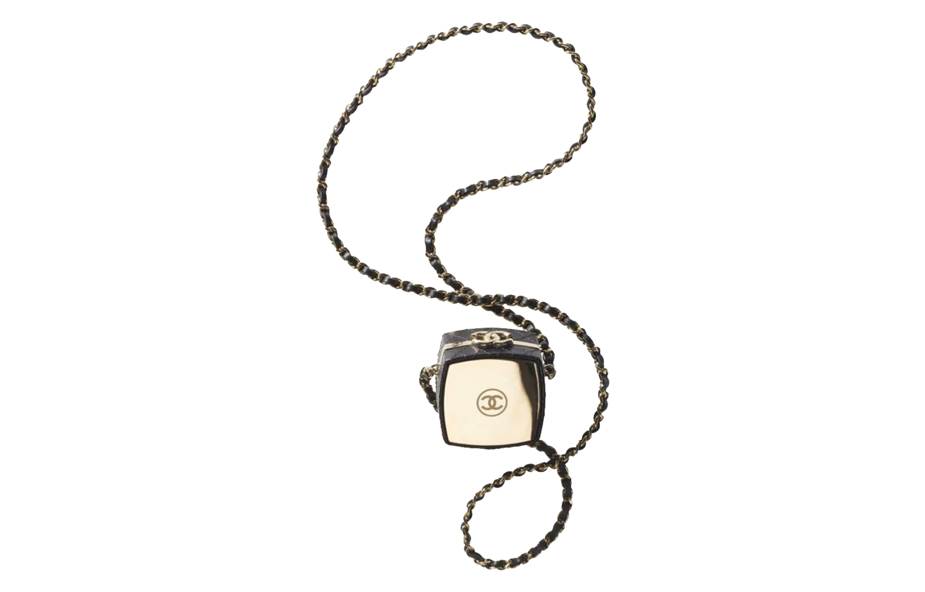 

CHANEL Кожаная пудреница, косметичка, сумка через плечо, мини-сумка для женщин, золото, черно-черное золото