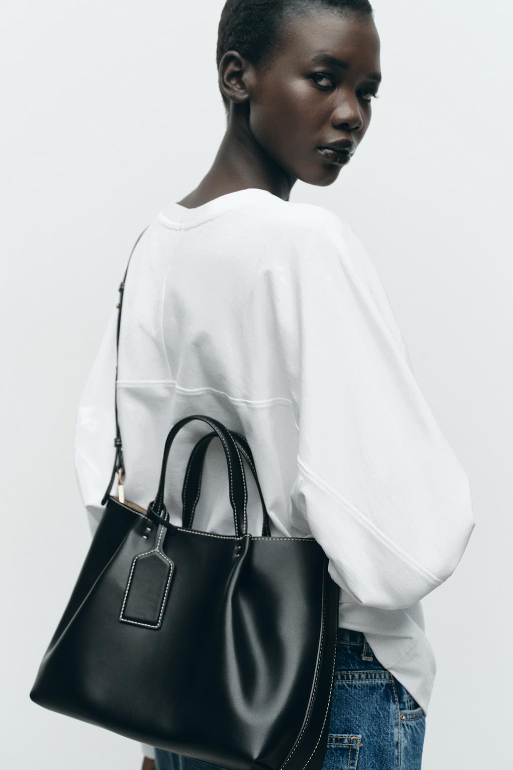 

Городская сумка с отстрочкой сверху ZARA, черный