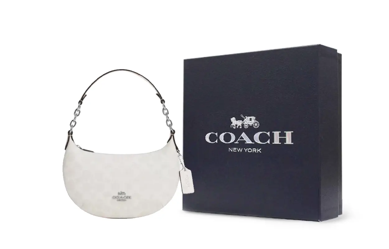

COACH Сумка-крошка женская белая из покрытого холста с гладкой кожей