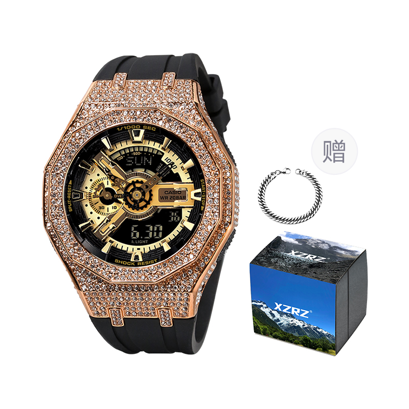 

Унисекс золотые часы CASIO с двойным дисплеем: жидкокристаллическим и аналоговым