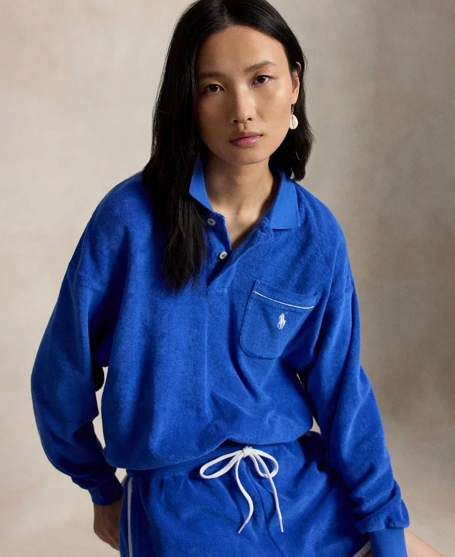 Женская рубашка-поло с длинными рукавами и воротником Polo Ralph Lauren, синий