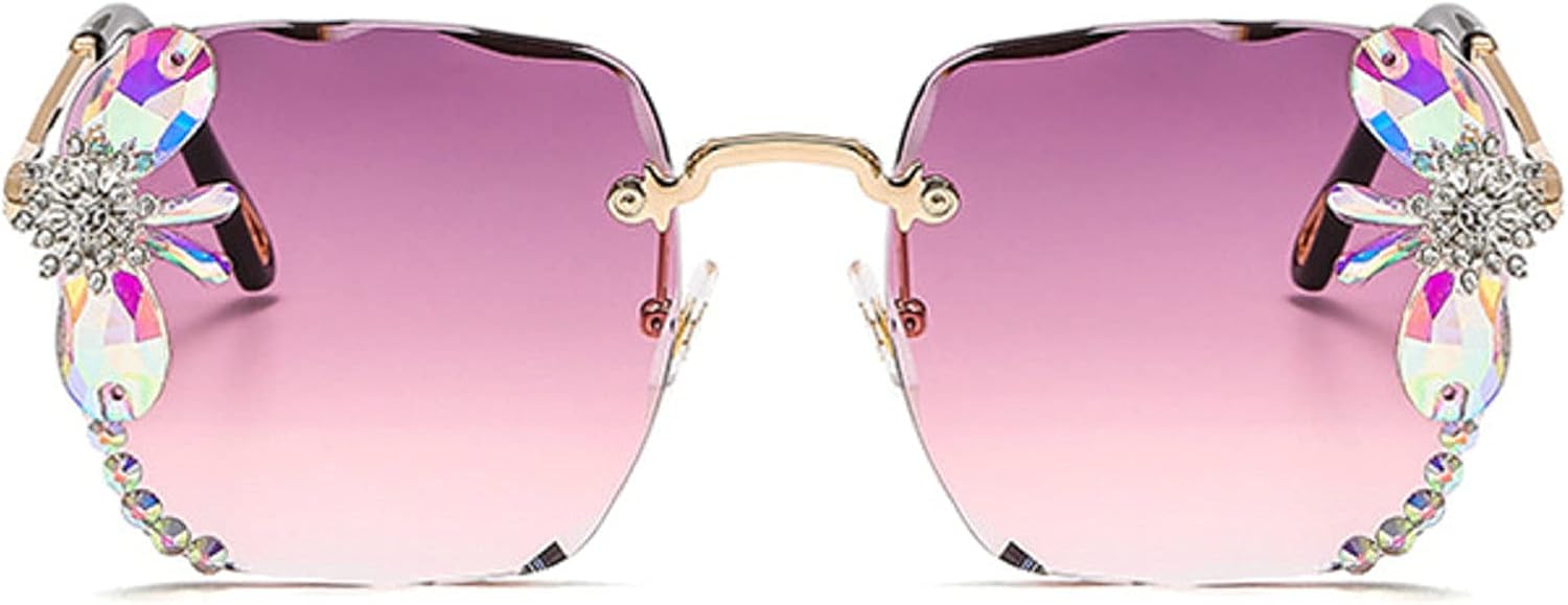 

Роскошные солнцезащитные очки без оправы квадратной формы со стразами, большие бриллиантовые солнцезащитные очки, розовые оттенки, модные очки для женщин mincl, Purple