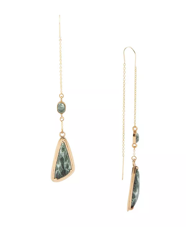 

Серьги-Капельки Threader из настоящего зеленого серафинита, золотистой бронзы, абстрактные Barse, green