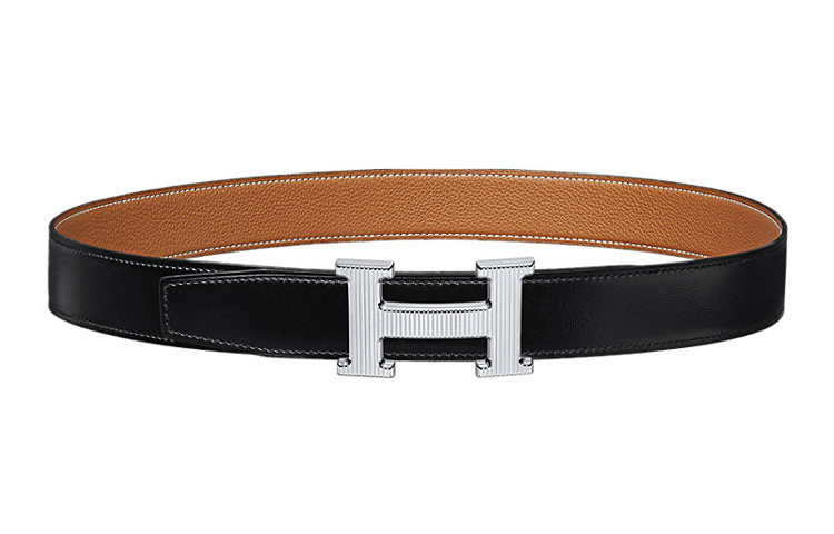 

Ремень из кожи коровы H Stripes Unisex Черный/Серебристый Ширина 3,2 см HERMES