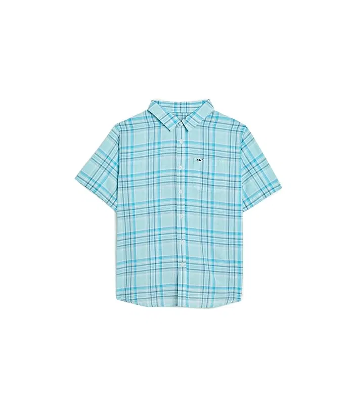 Рубашка с коротким рукавом Bungalow Plaid Vineyard Vines Kids, Shallow Sea