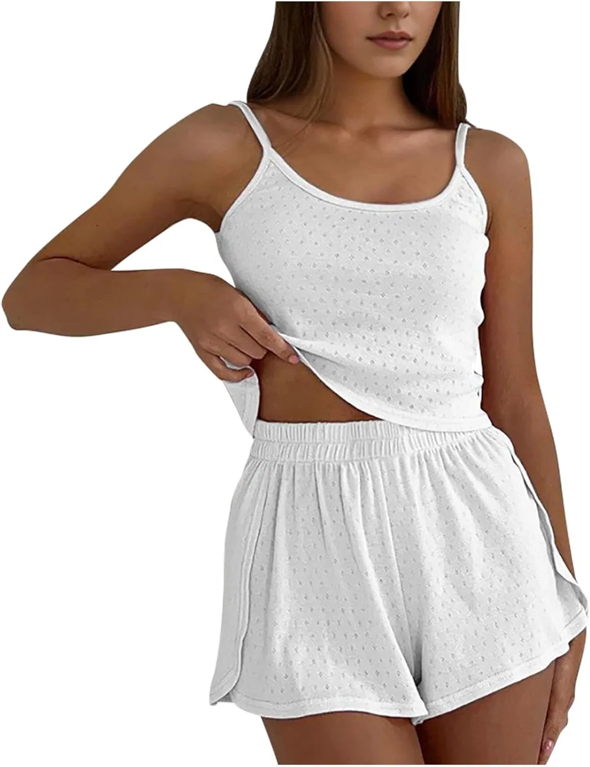 Пижама женская, комплект из топа и шорт, White