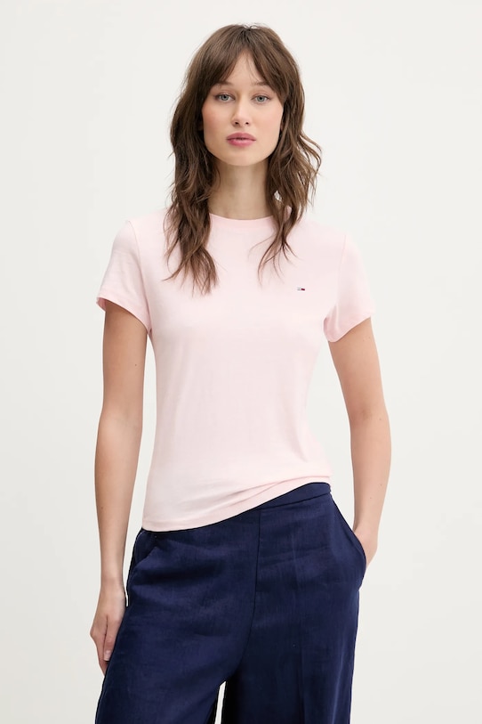 

Хлопковая футболка Tommy Jeans, розовый
