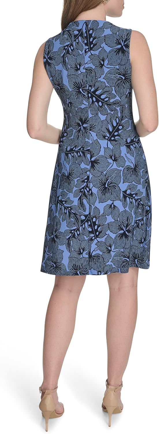 Женское платье-трапеция Tommy Hilfiger из шифона с рукавами, French Blue/Sky Captain — фото 4