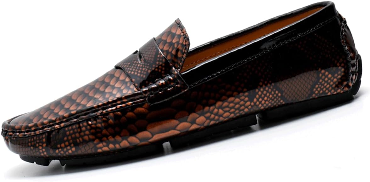 

Мужские слипоны-лоферы с принтом под змею, кожаная обувь для улицы Dacnakby, коричневый