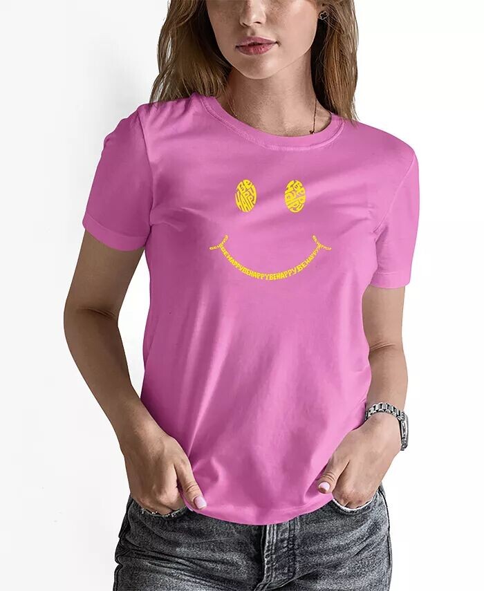 

Женская футболка с надписью «Be Happy Smiley Face» LA Pop Art, розовый