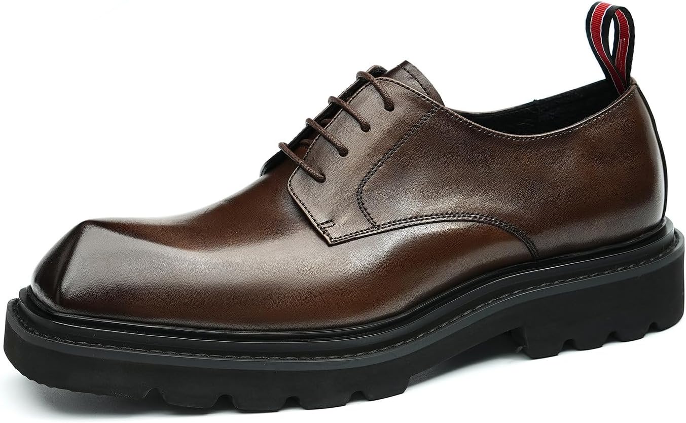 

Мужские оксфорды Santimon, туфли Derby из кожи, деловой стиль, смокинг, повседневные легкие туфли с квадратным носком, свадебные и вечеринковые туфли для мужчин, Coffee