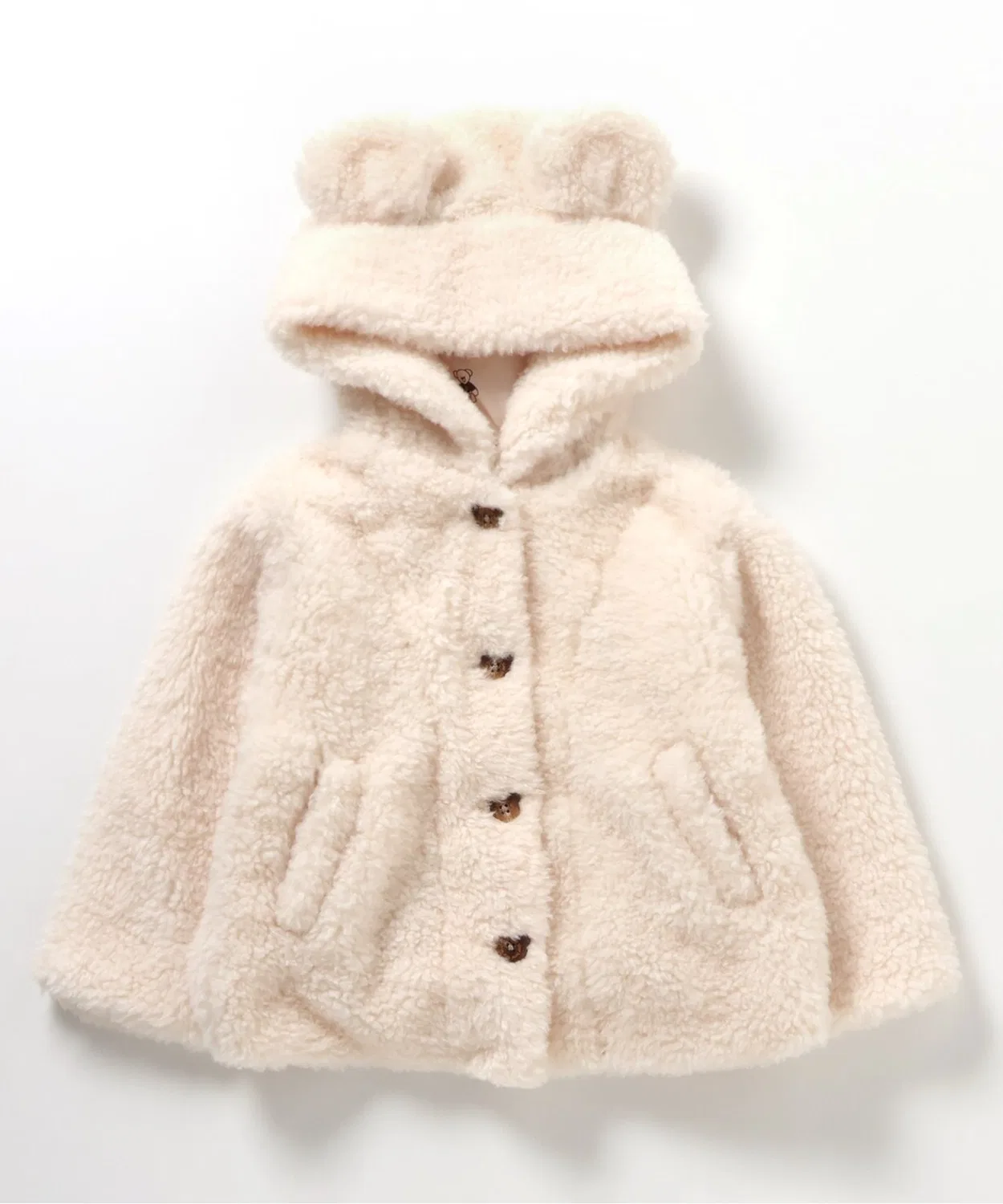 Куртка с капюшоном tiny bear из искусственного меха, с ушками, игрушка в комплекте, айвори — фото 2