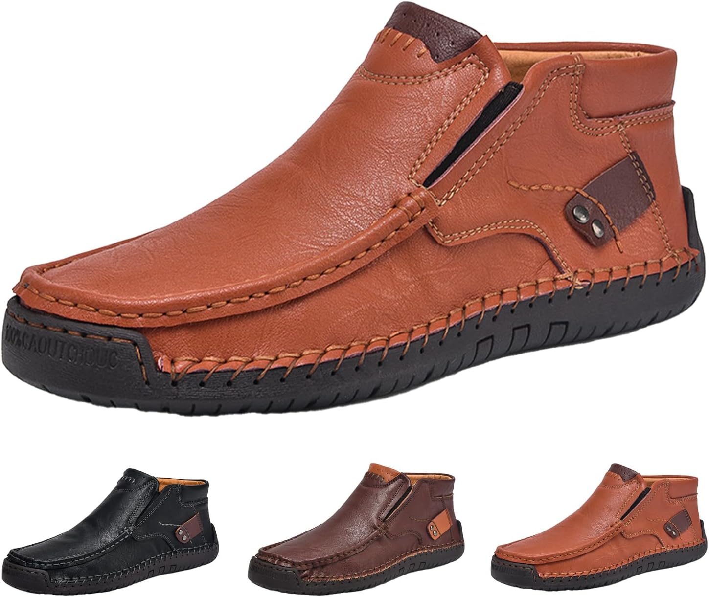 

Мужские ботинки Чукка средней высоты без шнуровки, винтажная кожа, ручная строчка, эластичные, противоскользящие, для вождения, прогулок и повседневной носки Hneowgn, желтый