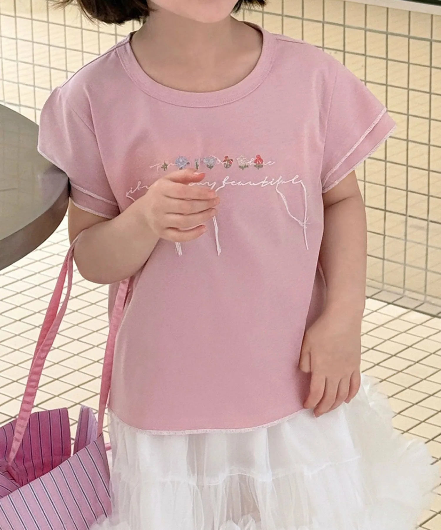 Детская футболка с вышитыми оборками на рукавах [aimoha-KIDS-] Aimoha Kids, pink — фото 2
