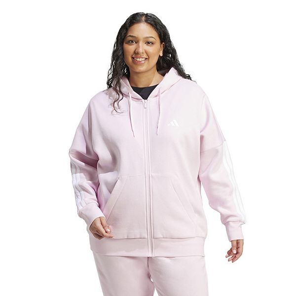 Толстовка с капюшоном на молнии Plus size essentials 3-stripes Adidas, Pink — фото 3