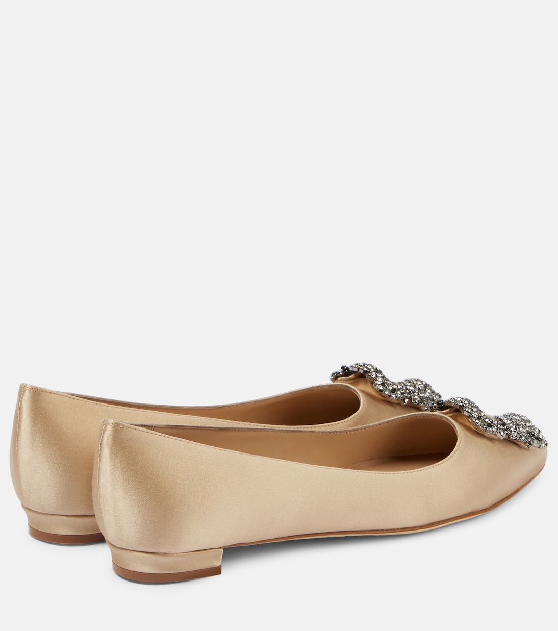 Hangisiflat 70 балетки из атласа с декоративными элементами Manolo Blahnik, Champagne Beige — фото 3