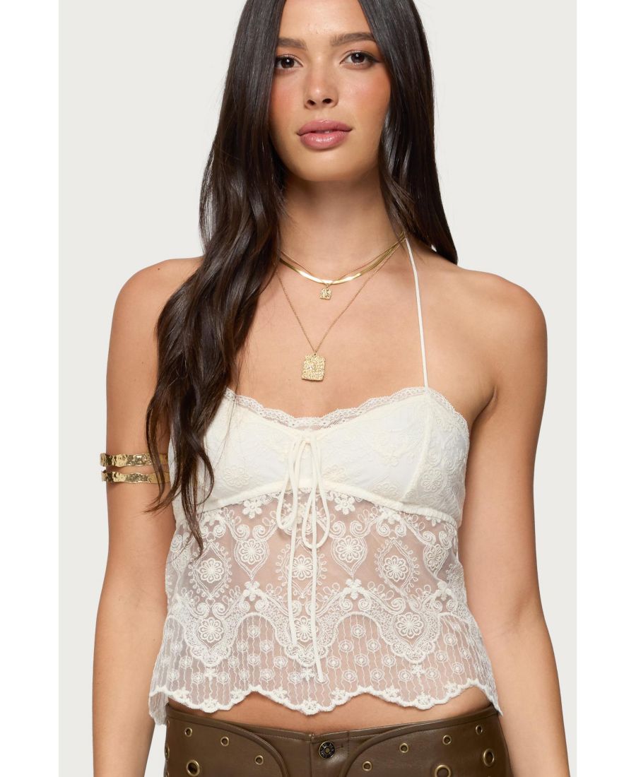 

Женский прозрачный кружевной топ-халтер Amarie Edikted, Cream