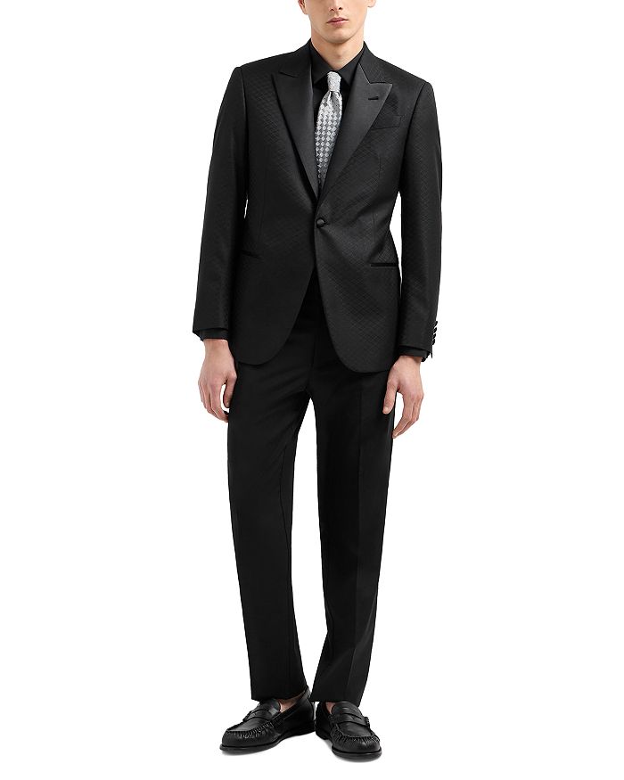 Пиджак для ужина из микрожаккарда из шерсти и шелка Comfort Fit Emporio Armani, черный — фото 2