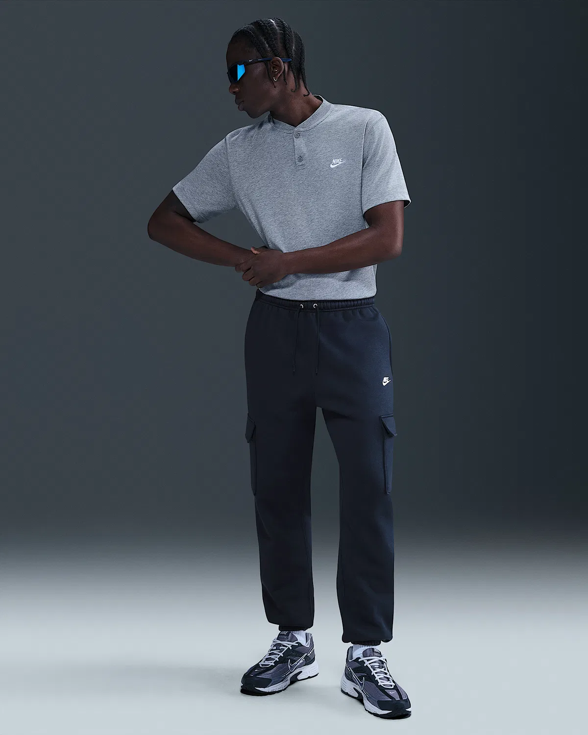 Мужские флисовые карго-штаны Nike Club, Obsidian/Obsidian/White