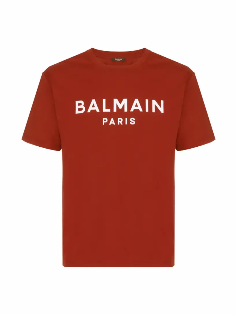 

Хлопковая футболка с логотипом Balmain, красный