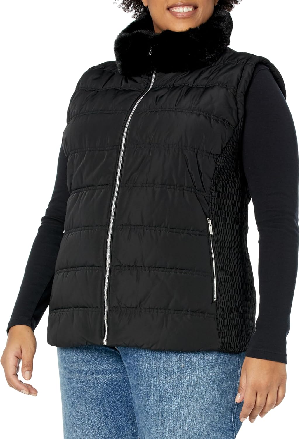 

Calvin Klein Женская утепленная жилетка с плюсом и меховым воротником, Black