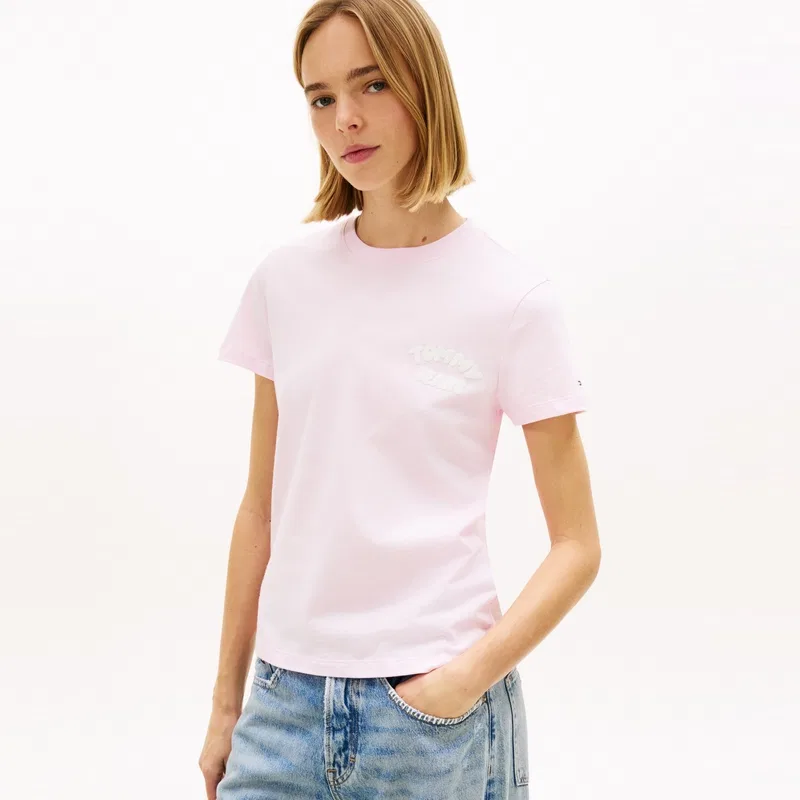 Футболка с круглым вырезом Tommy Hilfiger для всех, светло-розовая — фото 4