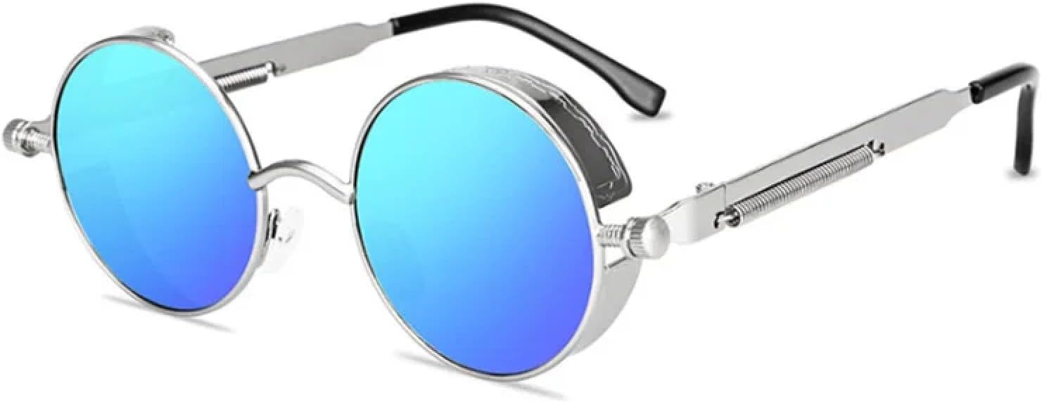 

Солнцезащитные очки с защитой от УФ-излучения UV400 для женщин и мужчин | Панк, металл, стимпанк, круглые | для занятий спортом на открытом воздухе DSVIGF, Silver Blue Mirror