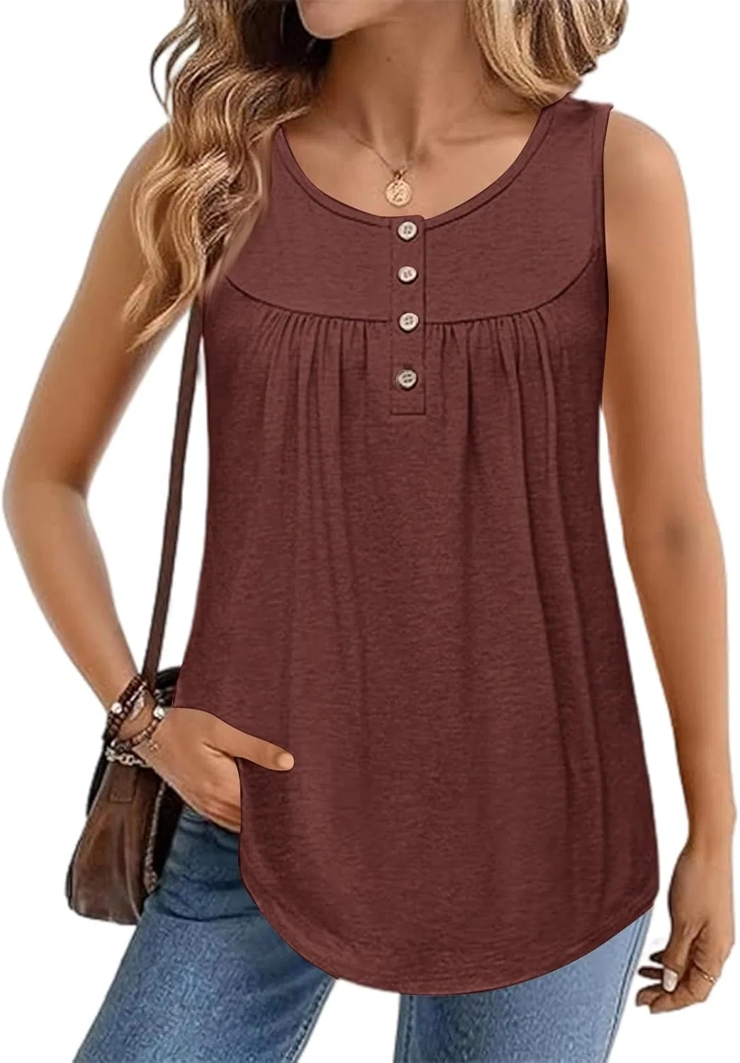 Женский топ без рукавов, свободный, с V-образным вырезом, Polyester Spandex, 4-brown — фото 4