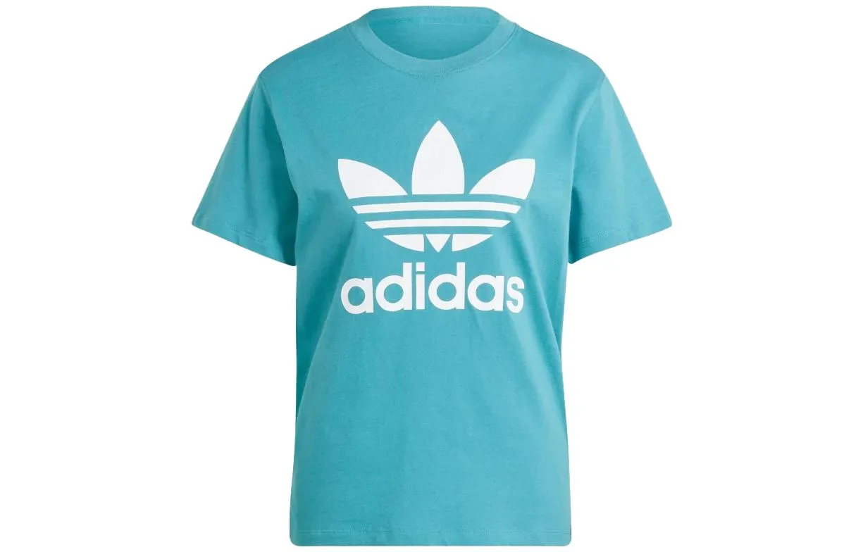 Adidas Originals Футболка Trefoil женская бирюзовая с круглым вырезом Moderate Straight Fit