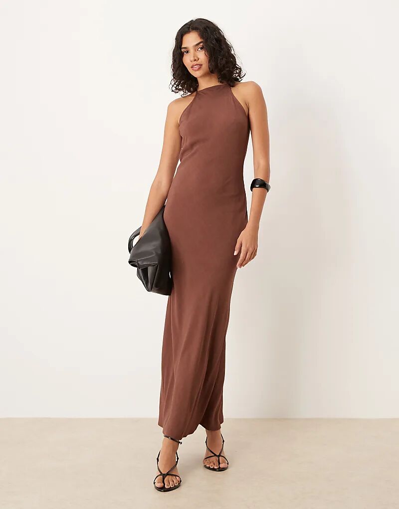 

Коричневое платье макси с воротником-борцовкой ASOS DESIGN