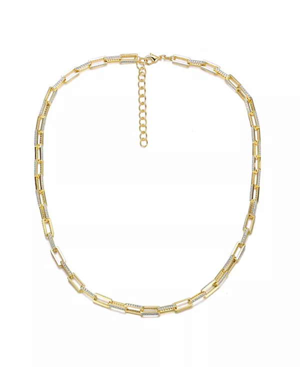 

Ожерелье из звеньев и цепочек с прозрачным кубическим цирконием, покрытое 14-каратным золотом Rachel Glauber, gold