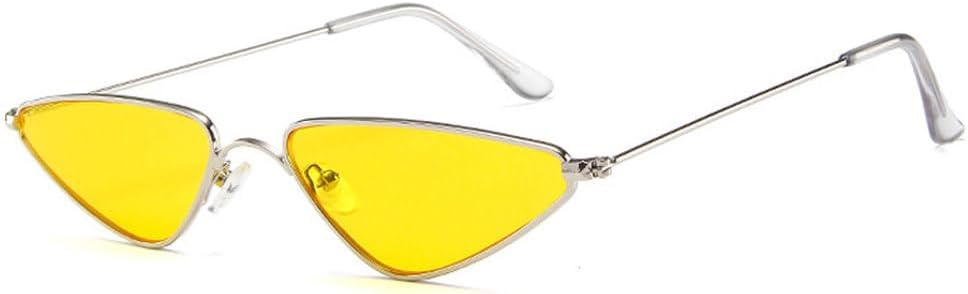 

Винтажные солнцезащитные очки «кошачий глаз» для мужчин и женщин, уникальные треугольные солнцезащитные очки для женщин, желтые металлические очки, защита от ультрафиолета UV400 TKKTLLT, Silver-yellow