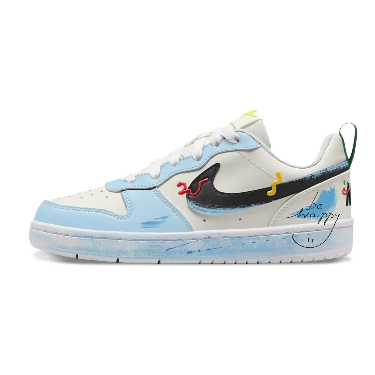

Nike Кроссовки для скейтбординга Court Borough Happiness Splash с противоскользящим покрытием, износостойкие, низкие, белые, синие, для подростков