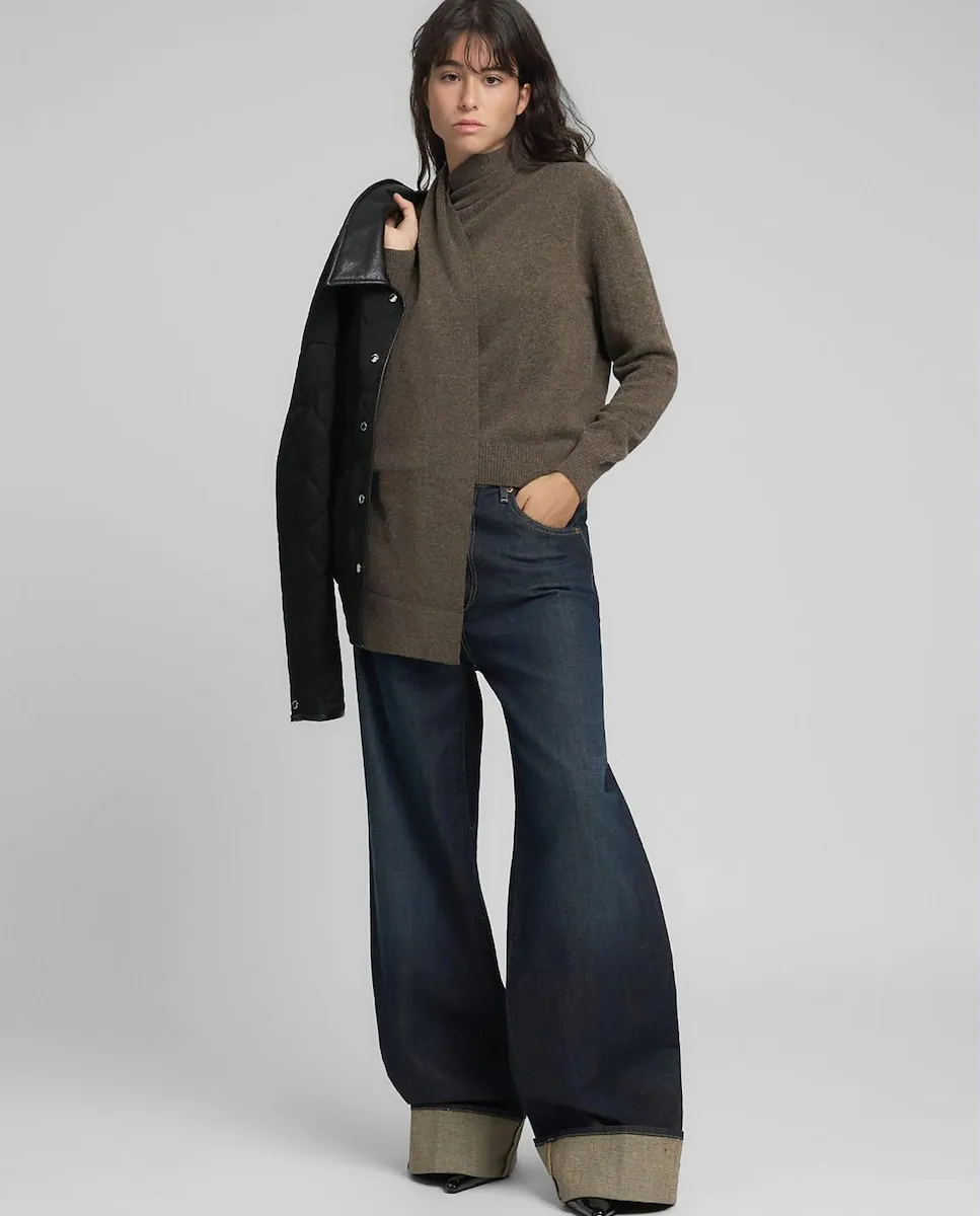 

Женский свитер с длинным рукавом и воротником-шарфом Replay, темно-коричневый