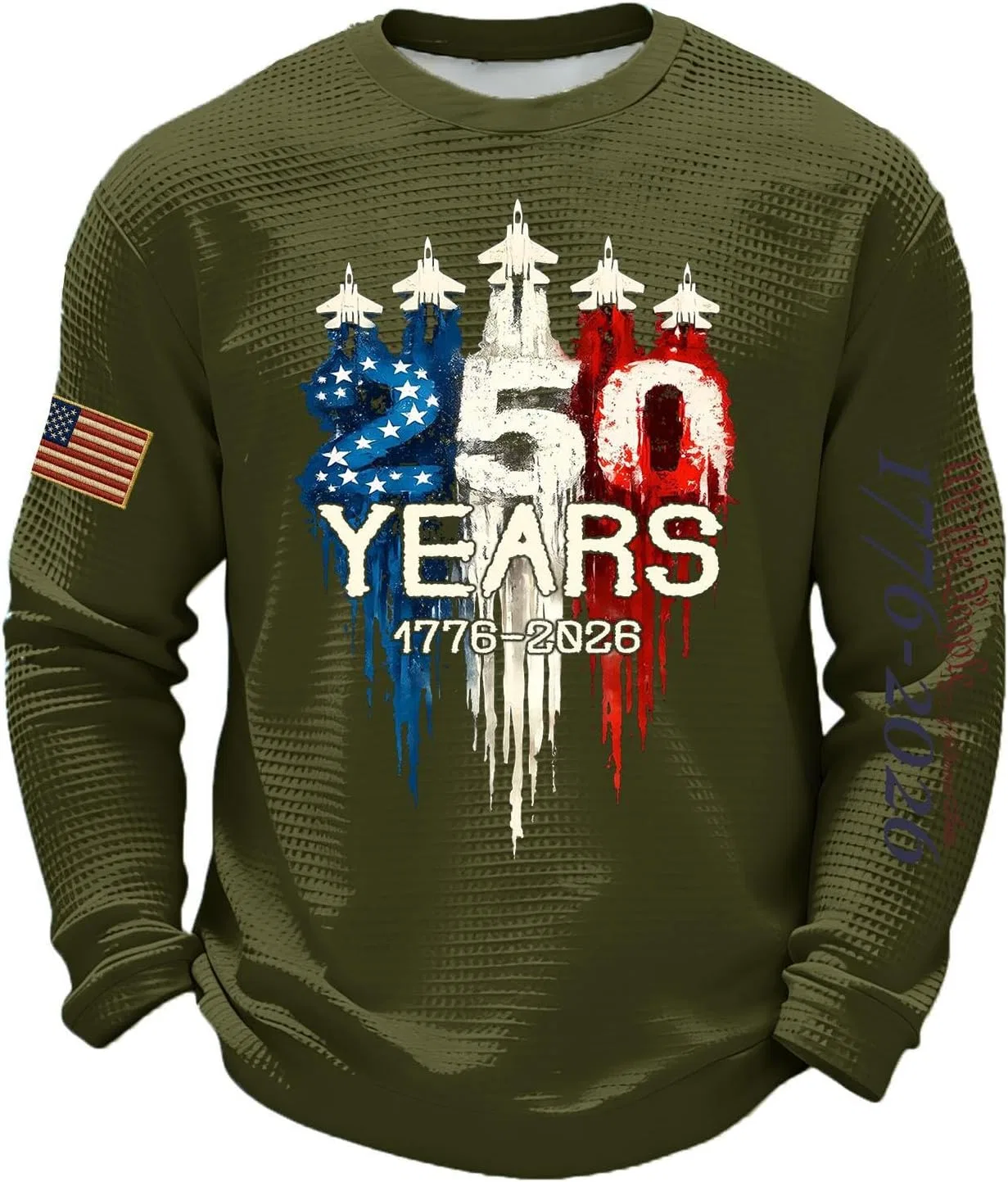 Мужская футболка с длинным рукавом, вафельная вязка, патриотическая, Army Green