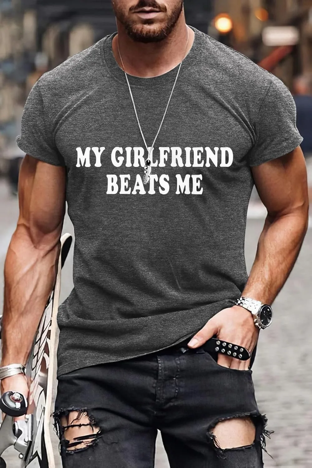 

Футболка с принтом My Girlfriend Beats Me, мужская, короткий рукав ZOTUJU