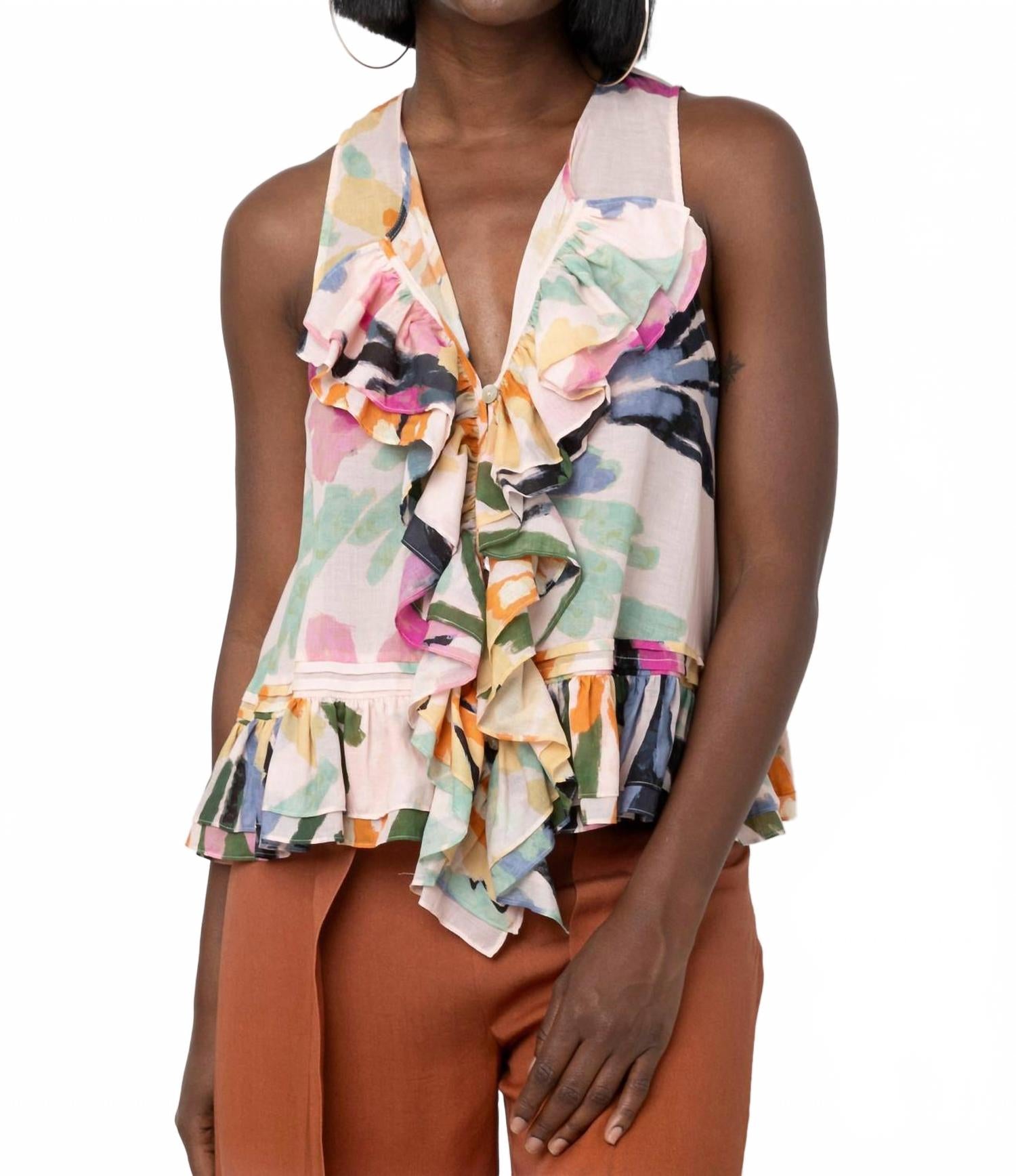 

Топ с оборками из ракушек в цветочном принте Rambling Floral Hope for Flowers, Rambling Floral