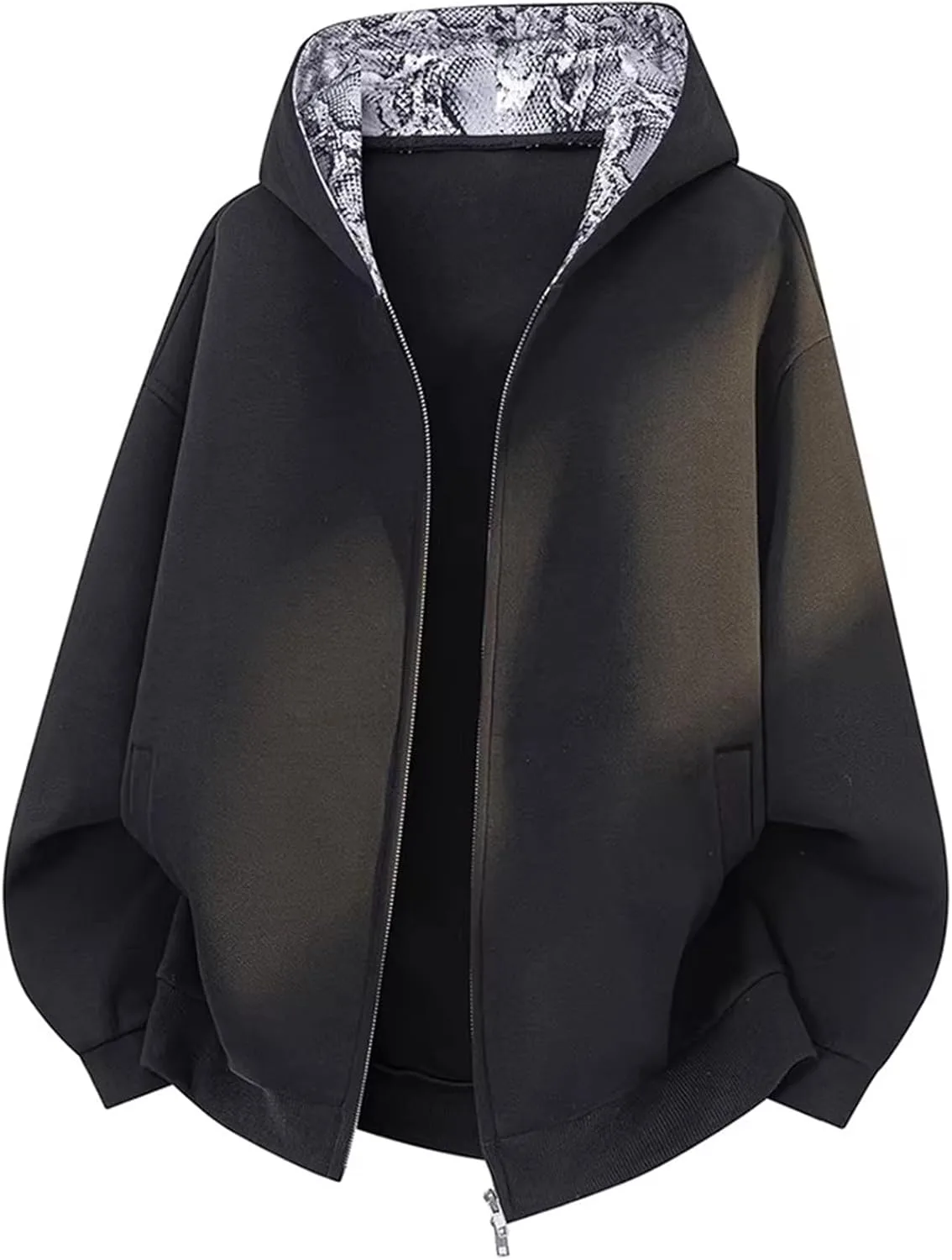 

Мужская худи с молнией и змеиным принтом, свободная кардиган-куртка с косыми карманами FGQuelleBM