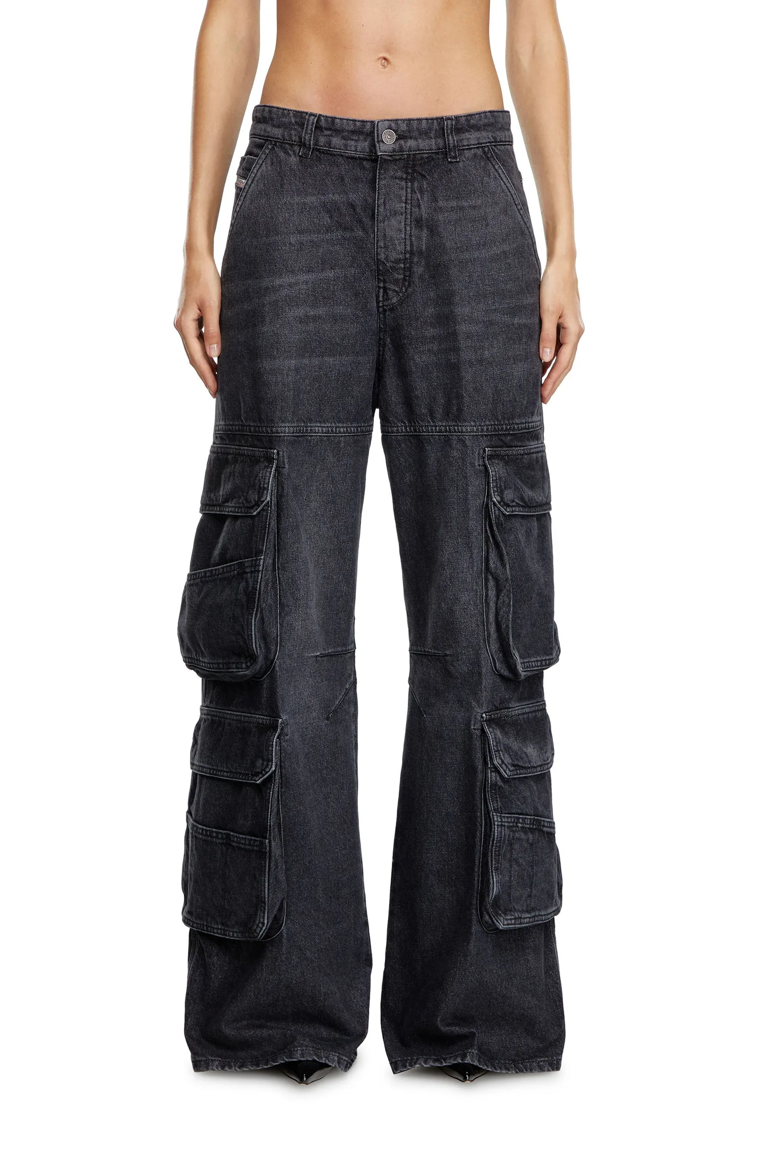 Женские джинсовые брюки-карго, свободного кроя. Diesel, black