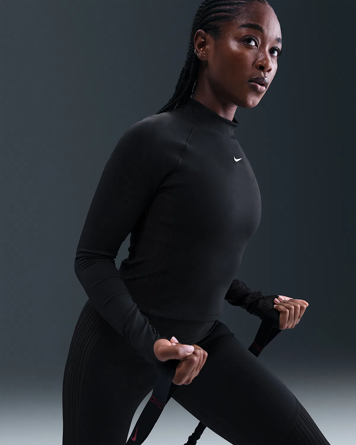 Женская длинная футболка Dri-FIT Nike Pro, Black/White — фото 3