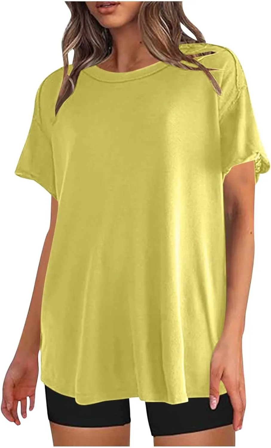 Футболка Oversized для женщин Plus Size, короткий рукав, Crewneck