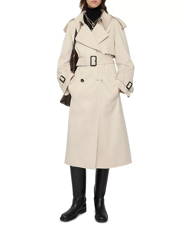 Тренч Burberry Clam, длинный габардиновый, свободный крой, бежевый