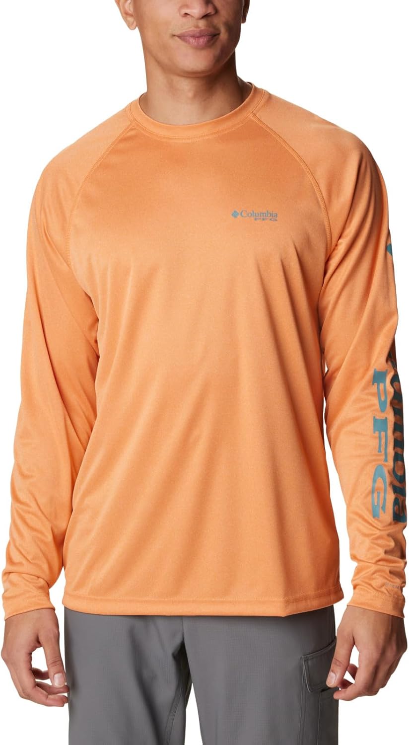 

Columbia мужская футболка PFG Terminal Tackle с длинным рукавом, Orange Reef Heather/Tranquil Teal Logo, Оранжевый, Columbia мужская футболка PFG Terminal Tackle с длинным рукавом, Orange Reef Heather/Tranquil Teal Logo