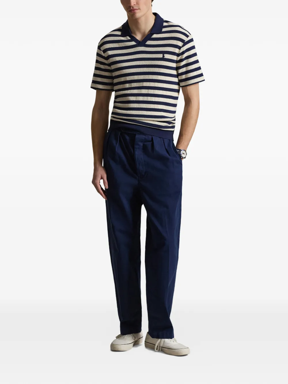 Брюки из твила с пуговицами и складками Polo Ralph Lauren, синий — фото 2