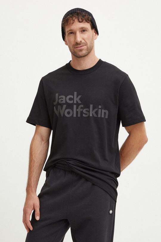 

Фирменная хлопковая футболка Jack Wolfskin, черный