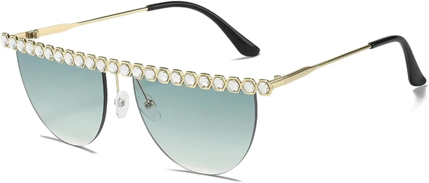 

Модные солнцезащитные очки в полукруглой оправе для женщин и мужчин, класса люкс, уличная фотография, защита от УФ-излучения UV400 TKKTLLT, Gold Gradient Green