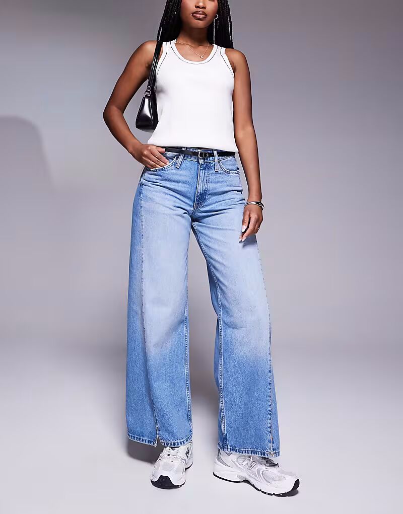

Джинсы River Island с широкими штанинами и съемным поясом светло-синего цвета