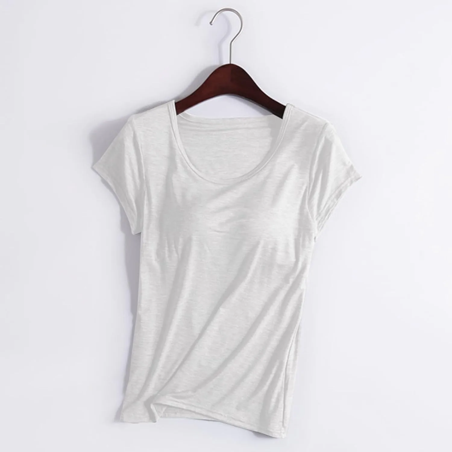 Топ с встроенным бюстгальтером для женщин Plus Size с коротким рукавом, футболка для тренировок, спорта, йоги, с мягкой подкладкой и встроенным бюстгальтером, пижамный топ Generic, серебряный — фото 2
